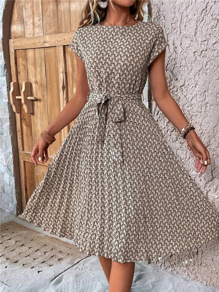 Floral Pleated A-Line Long Dress