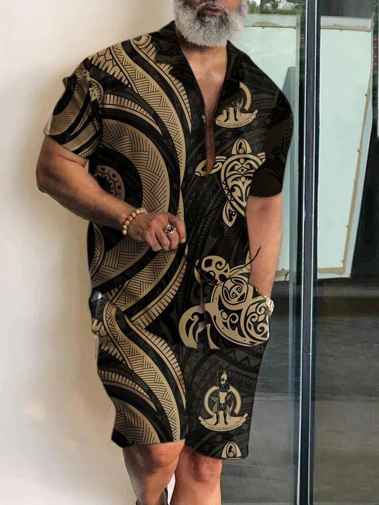 Summer Patchwork 3D Print Men Shirt Sets