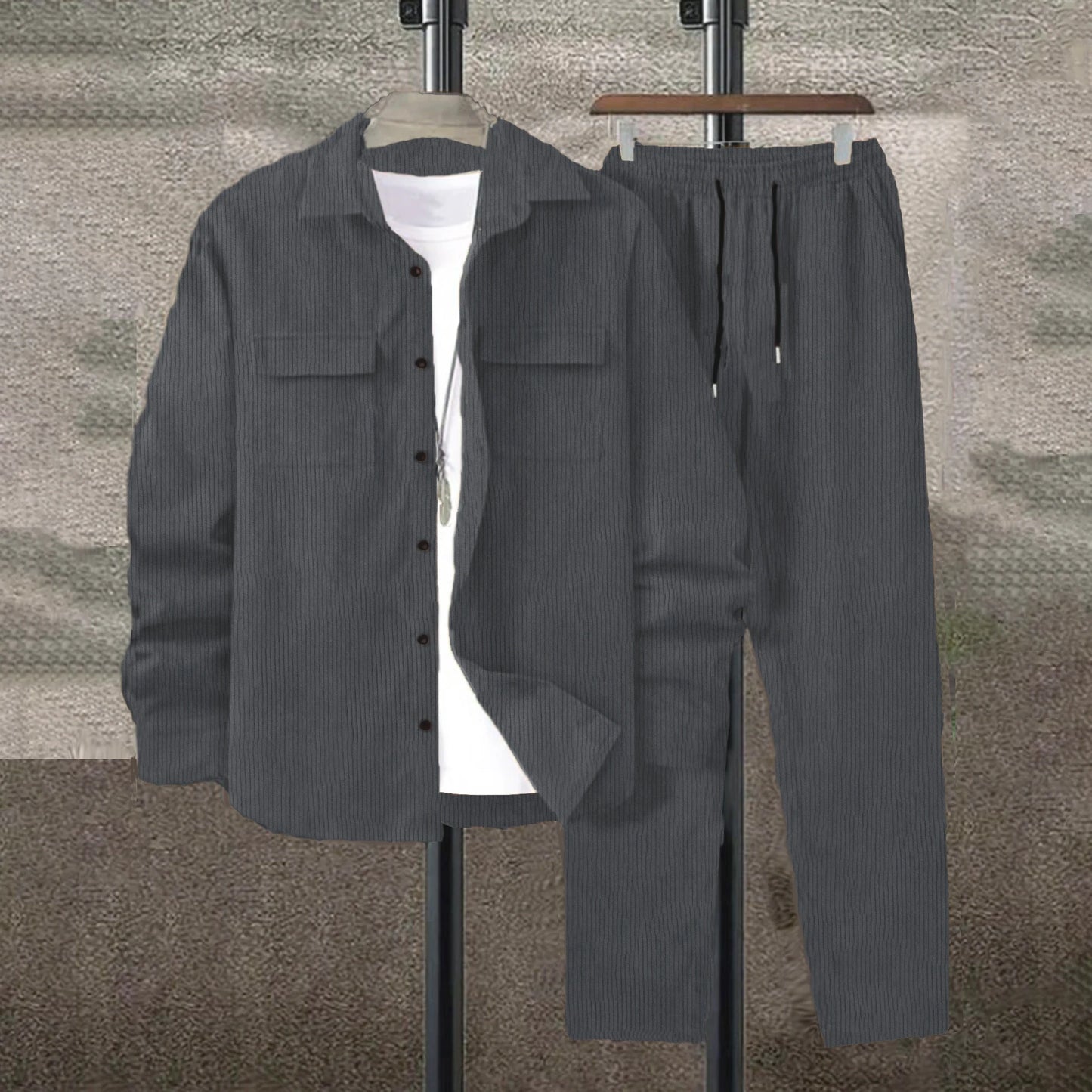 Men’s Solid Color Corduroy 2-piece set