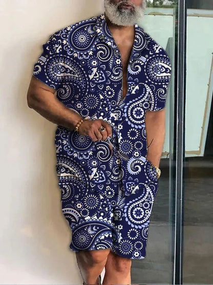 Summer Patchwork 3D Print Men Shirt Sets