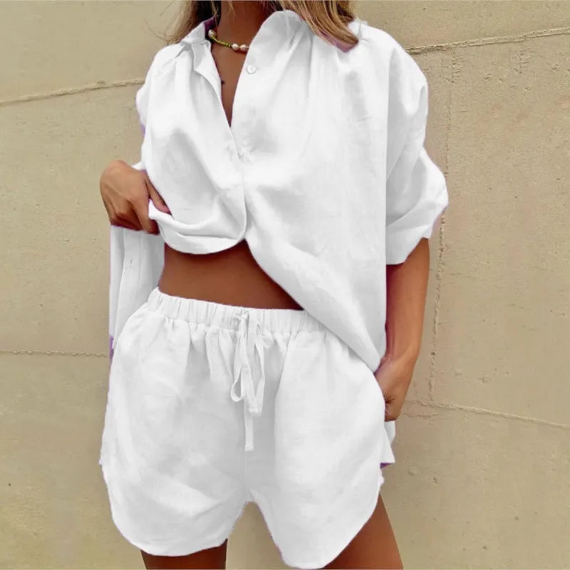 Women’s Short Sleeve Casual Cotton Two-Piece Set