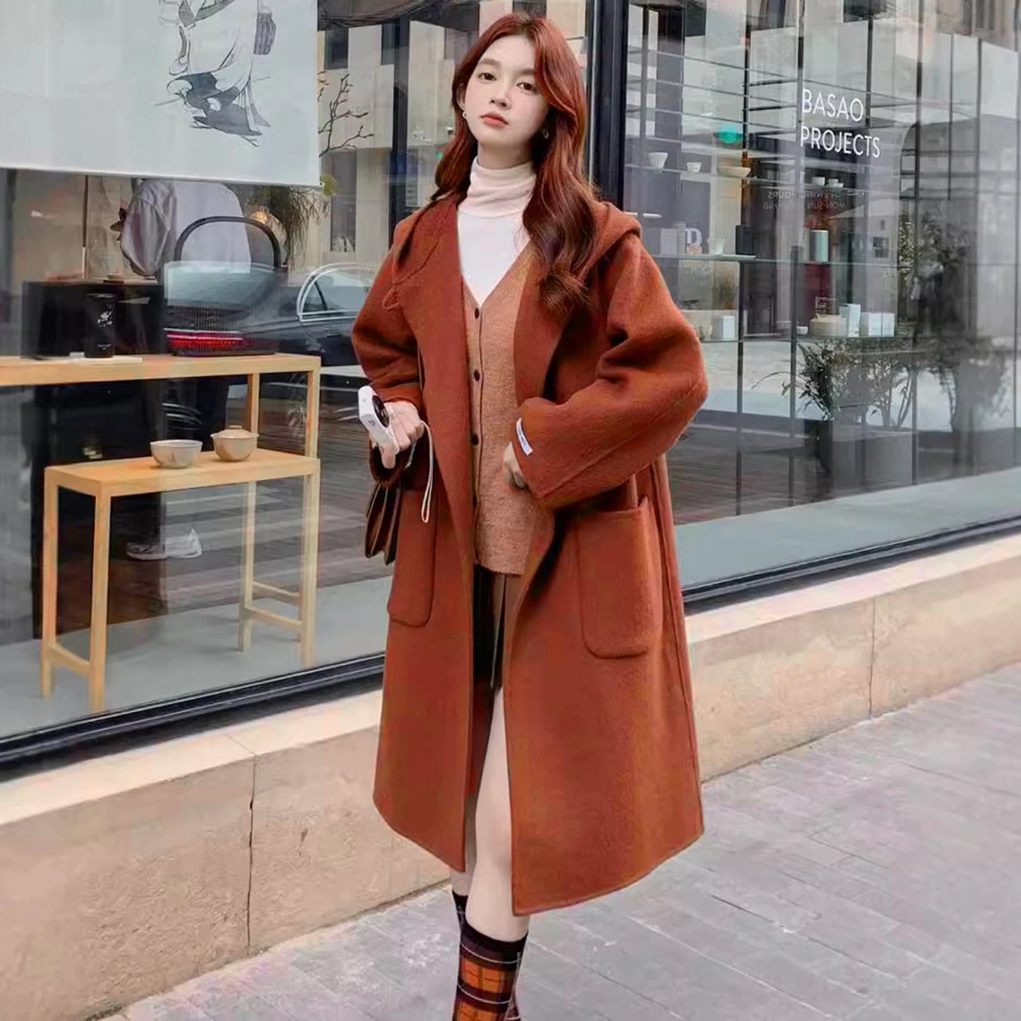 Women’s Color Matching Wool Coat
