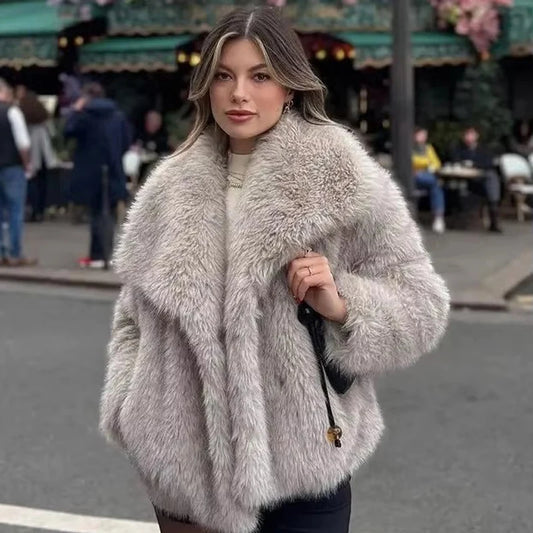 Gradient Fluffy Faux Fur Coat