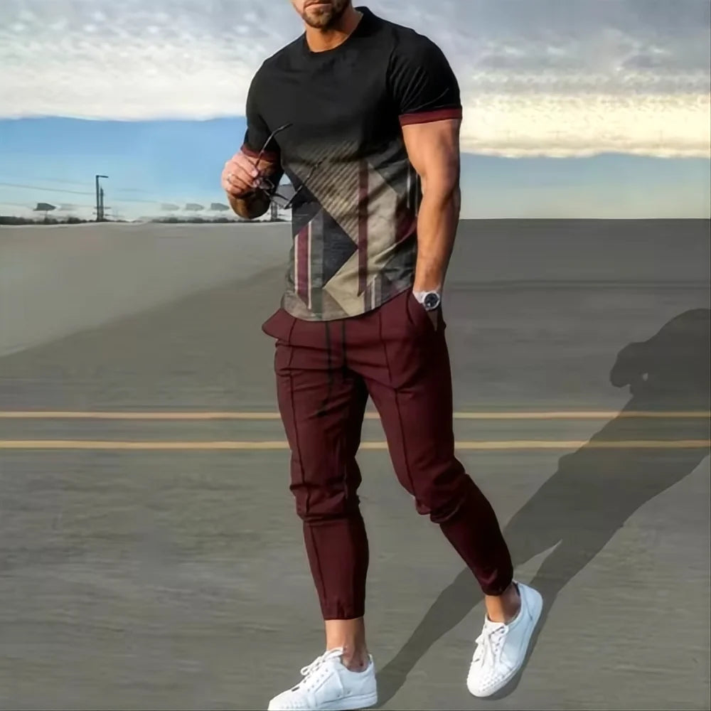 Men's short sleeved T-shirt long pants two-piece set