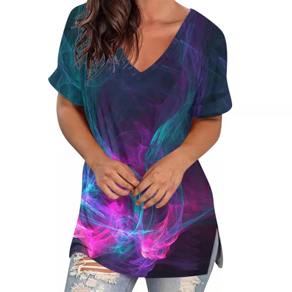 Women’s Striped Gradient V-Neck T-Shirt
