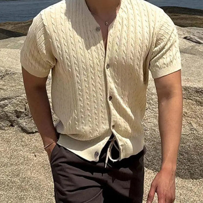 Men’s Solid Color V-Neck Knit Shirt