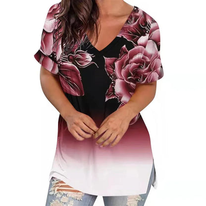 Women’s Striped Gradient V-Neck T-Shirt