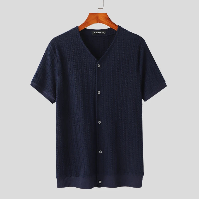 Men’s Solid Color V-Neck Knit Shirt