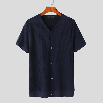 Men’s Solid Color V-Neck Knit Shirt