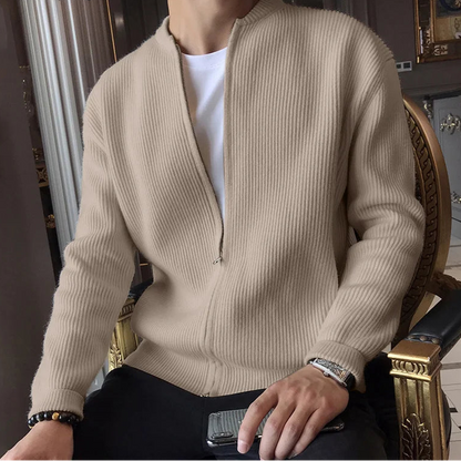 Men’s Textured Zipper Cardigan Sweater