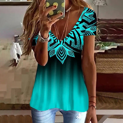 Women’s Striped Gradient V-Neck T-Shirt