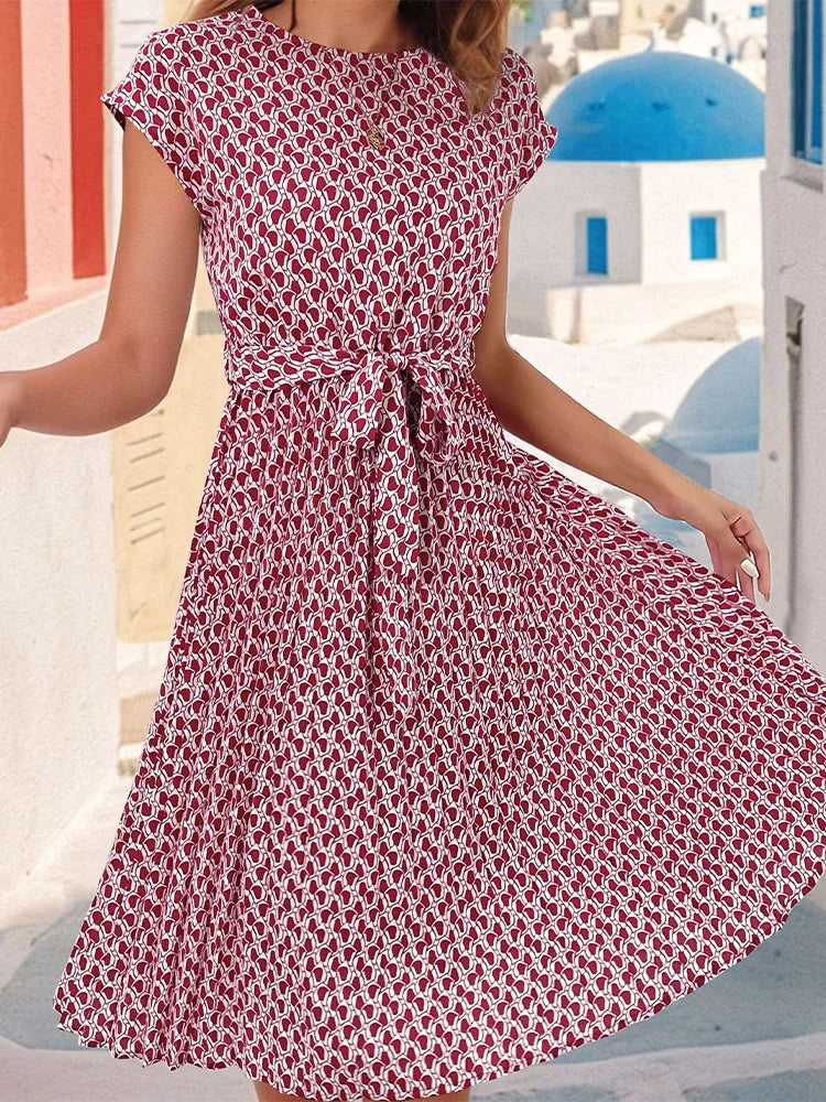 Floral Pleated A-Line Long Dress