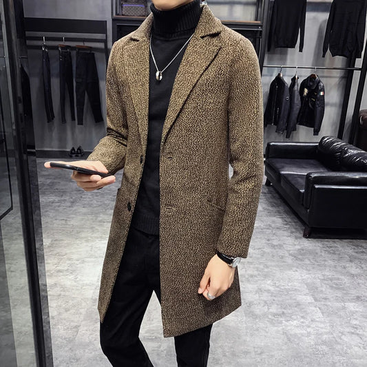 Men’s Fashion Woolen Windbreaker Coat