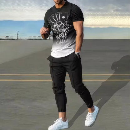Men's short sleeved T-shirt long pants two-piece set