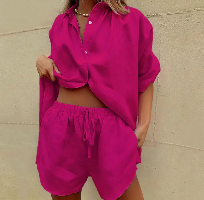 Women’s Short Sleeve Casual Cotton Two-Piece Set