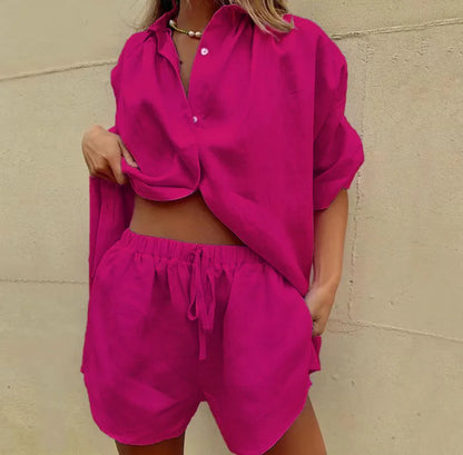 Women’s Short Sleeve Casual Cotton Two-Piece Set