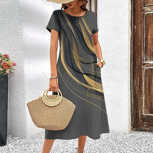 Elegant Streak Print A-Line Dress