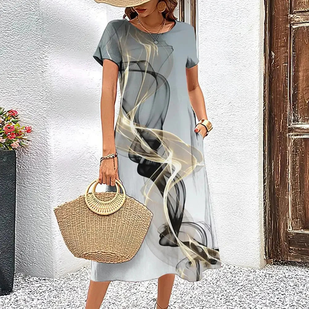 Elegant Streak Print A-Line Dress