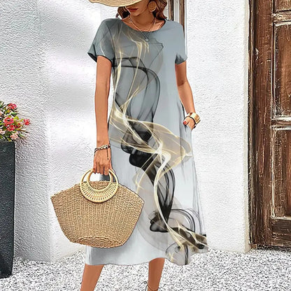 Elegant Streak Print A-Line Dress