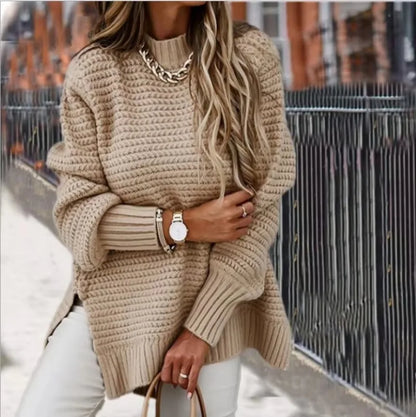 Women's Rib-Knit Mock Neck Pullover Sweater