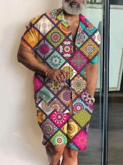 Summer Patchwork 3D Print Men Shirt Sets