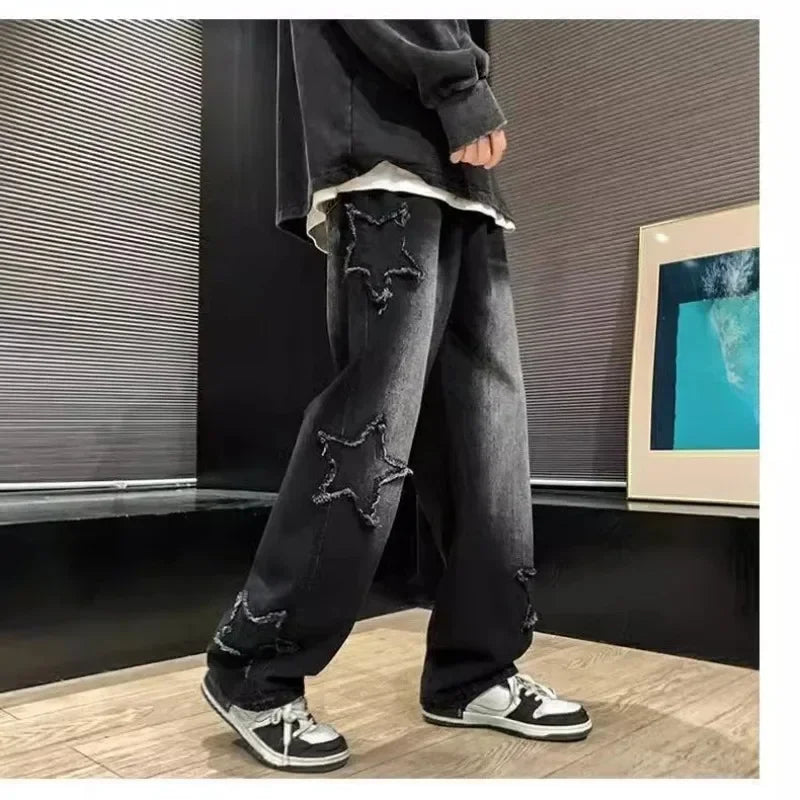 Men’s Y2K Star Embroidered Brown Jeans