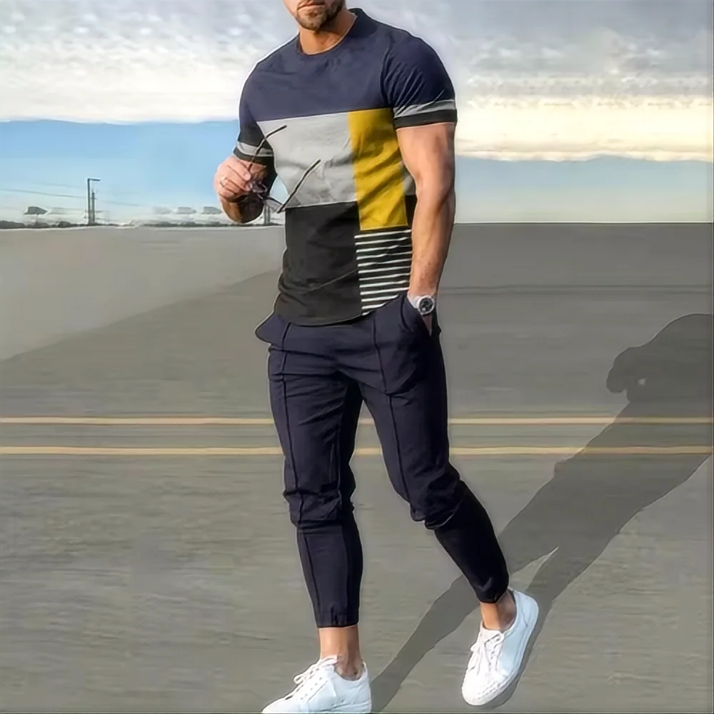 Men's short sleeved T-shirt long pants two-piece set