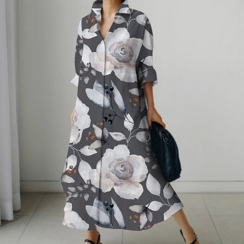 Casual Oversized V-Neck Shirt Dress
