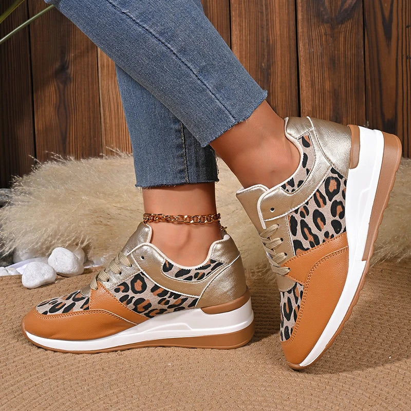 Pair of Plus Size Leopard Print Platform Sneakers