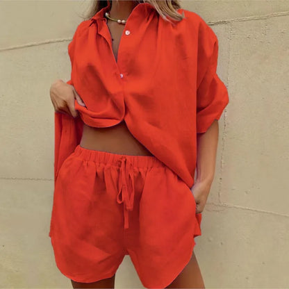 Women’s Short Sleeve Casual Cotton Two-Piece Set