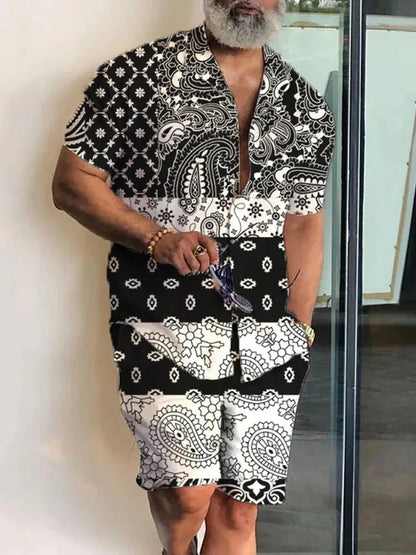 Summer Patchwork 3D Print Men Shirt Sets
