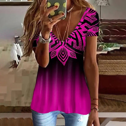 Women’s Striped Gradient V-Neck T-Shirt