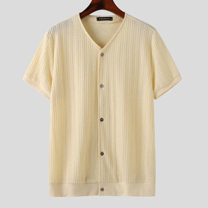 Men’s Solid Color V-Neck Knit Shirt