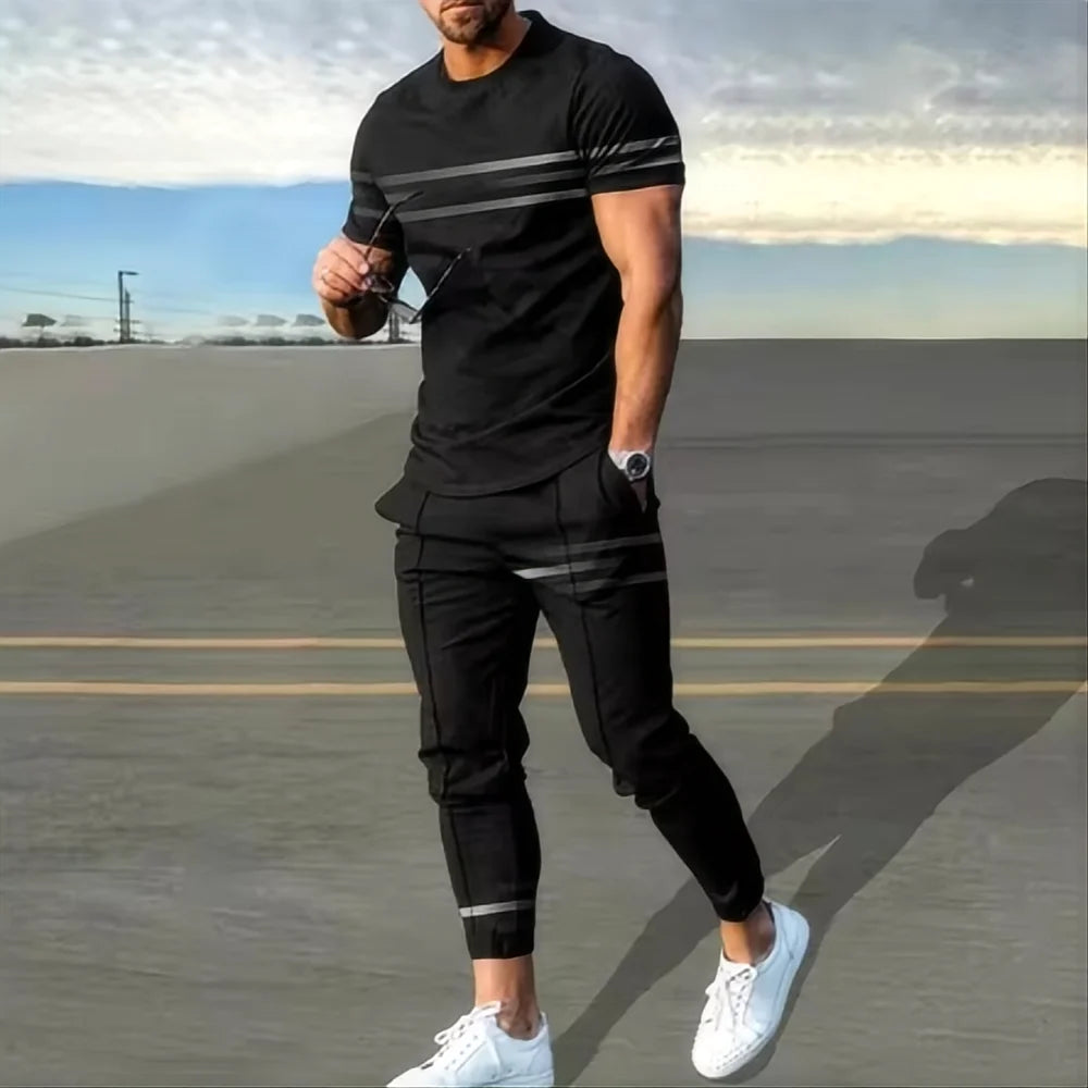 Men's short sleeved T-shirt long pants two-piece set
