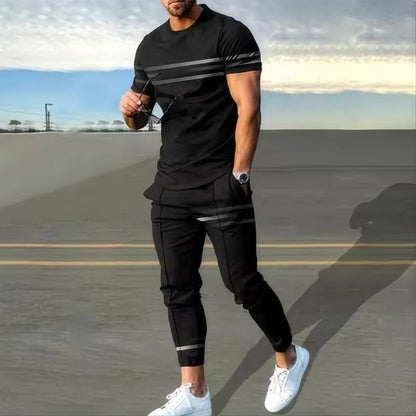 Men's short sleeved T-shirt long pants two-piece set