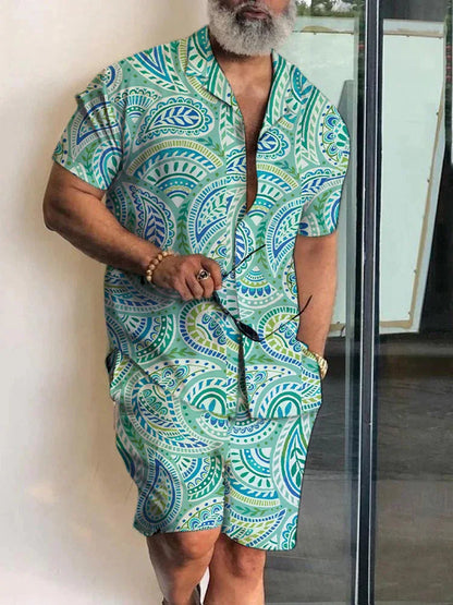Summer Patchwork 3D Print Men Shirt Sets