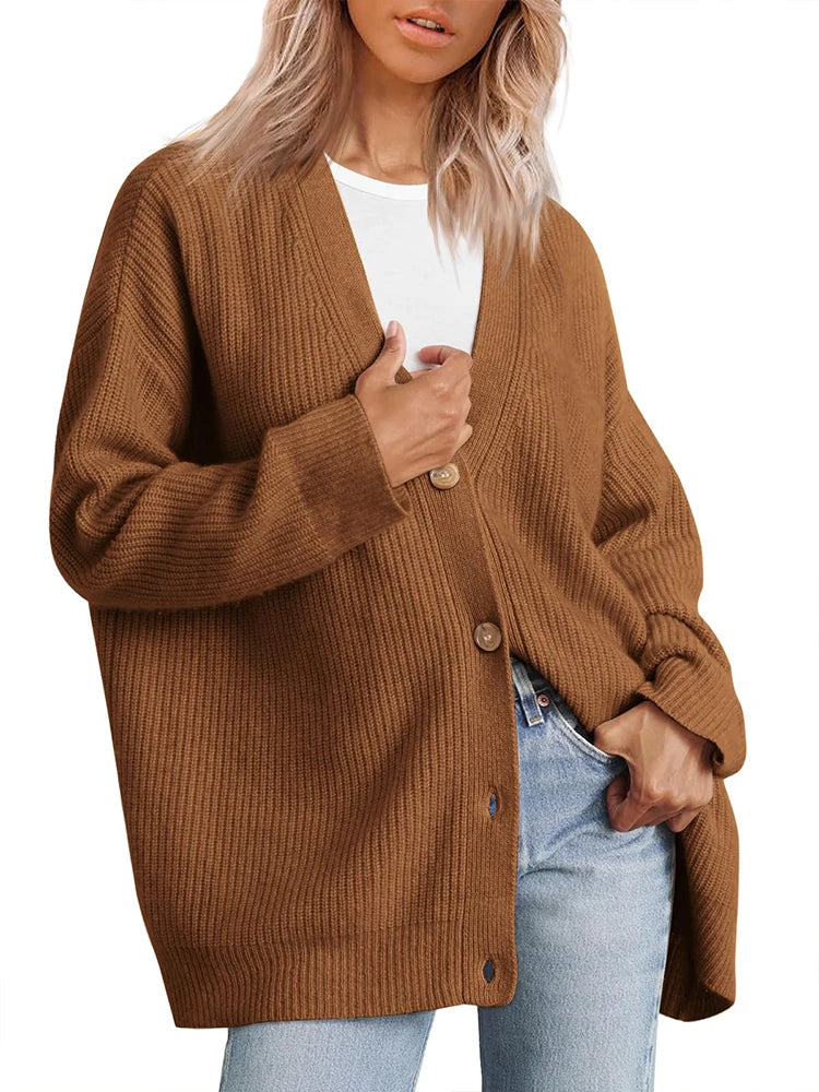 Women's V-Neck Button-Up Knit Cardigan