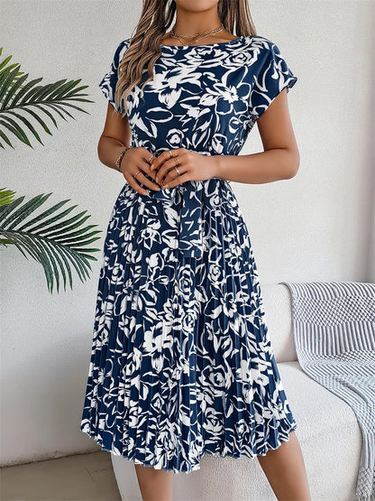 Floral Pleated A-Line Long Dress