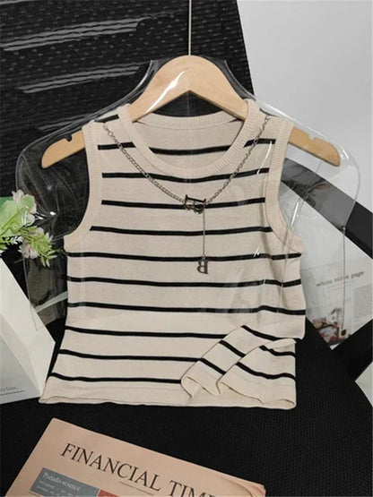 Women's Striped Chain Crop Tank Top