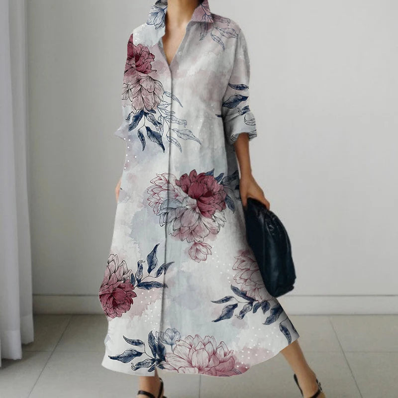 Casual Oversized V-Neck Shirt Dress