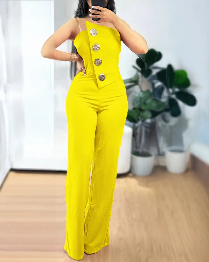 Asymmetrical Bandeau Strapless Jumpsuit