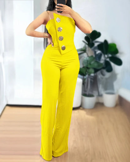 Asymmetrical Bandeau Strapless Jumpsuit