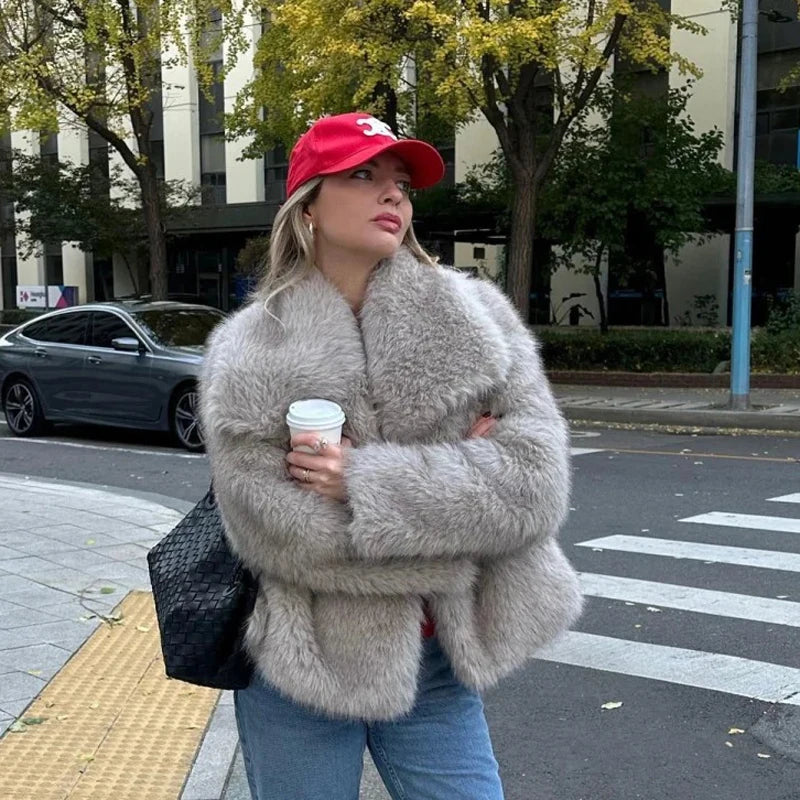 Gradient Fluffy Faux Fur Coat