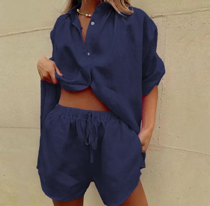 Women’s Short Sleeve Casual Cotton Two-Piece Set