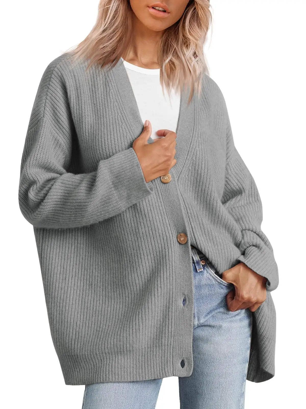 Women's V-Neck Button-Up Knit Cardigan