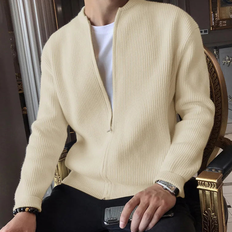 Men’s Textured Zipper Cardigan Sweater