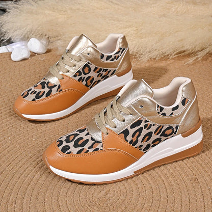 Pair of Plus Size Leopard Print Platform Sneakers
