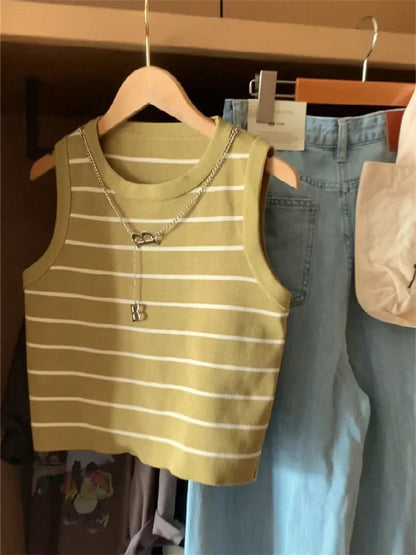 Women's Striped Chain Crop Tank Top