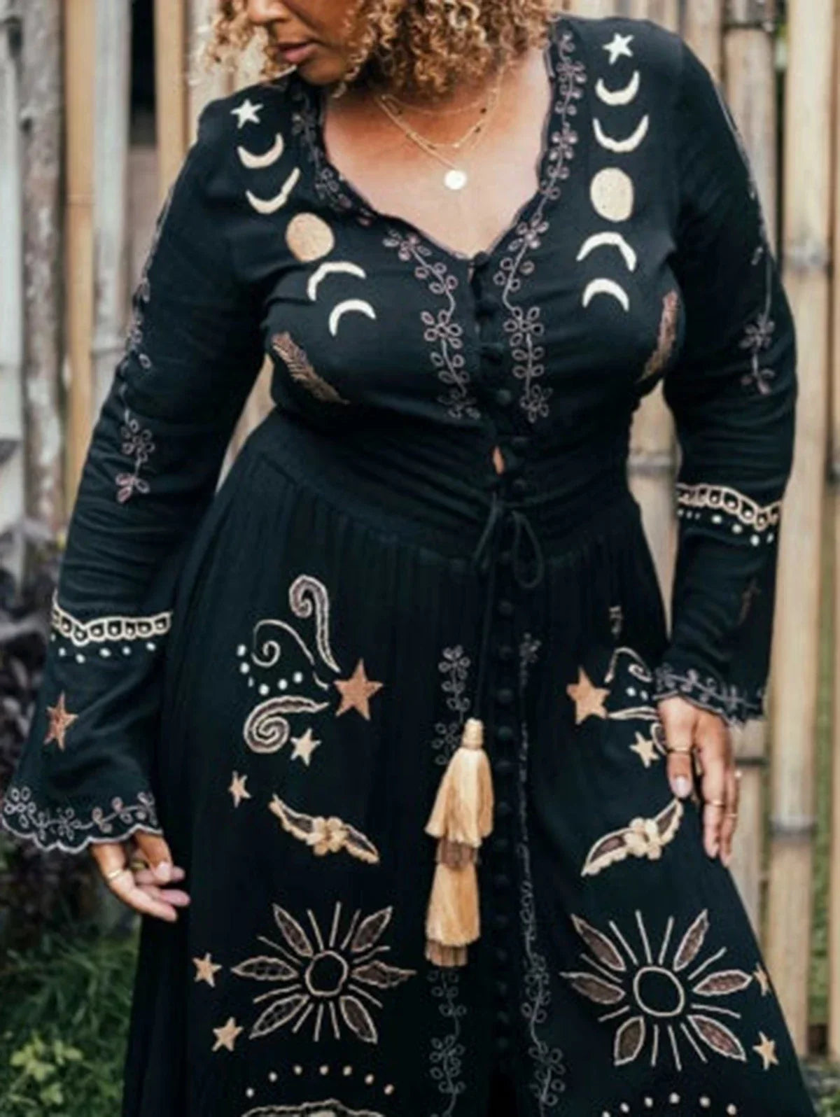 Floral Print V-Neck Tassel Maxi Dress