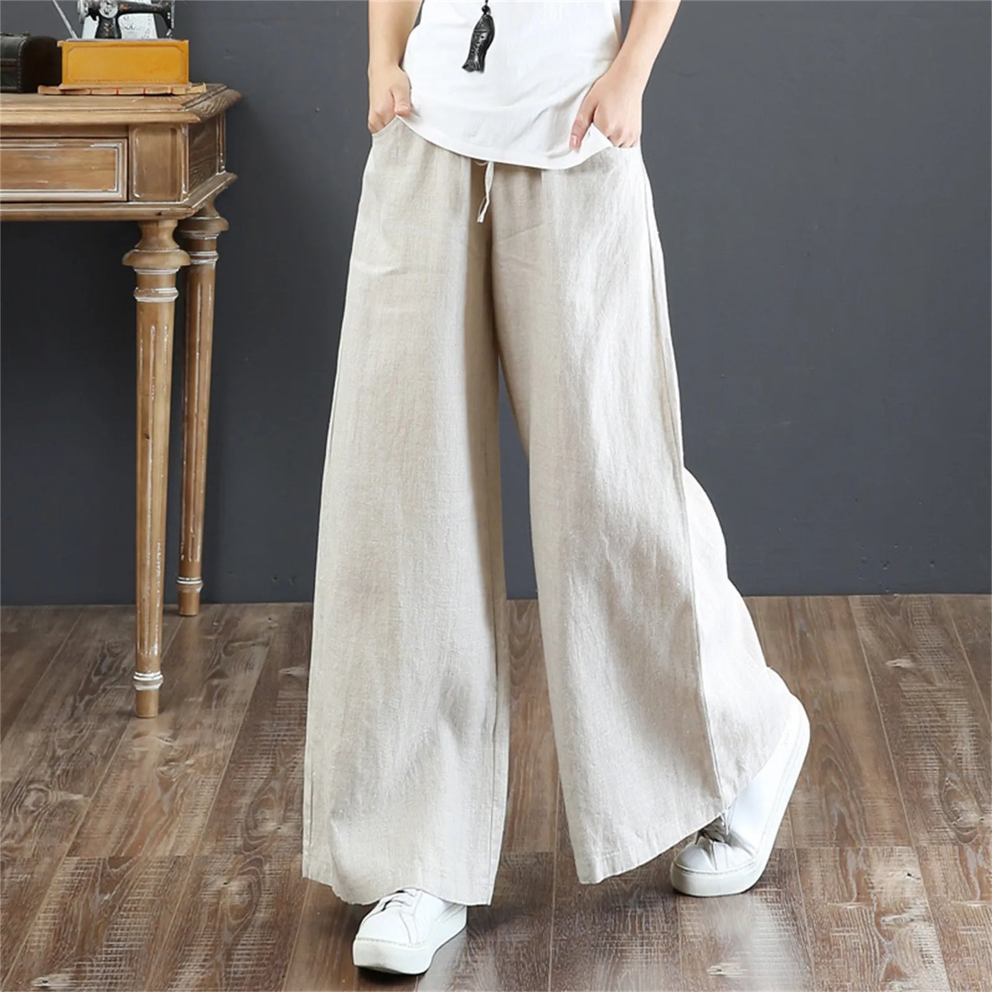 Lady Orange High-Waisted Floor-Length Trousers